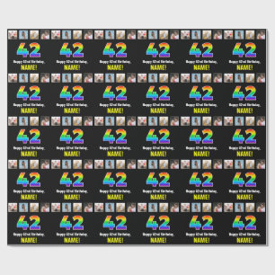 Papier Cadeau 42e anniversaire : Arc-en-ciel "42"; photos et nom