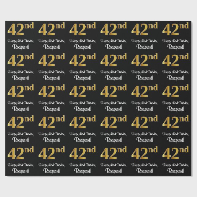 Papier Cadeau 42e anniversaire : Elégant luxe Faux Gold Look # (Plat)