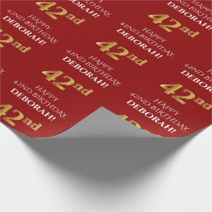 Papier Cadeau 42e anniversaire : Elégant, Rouge, Faux Gold Look