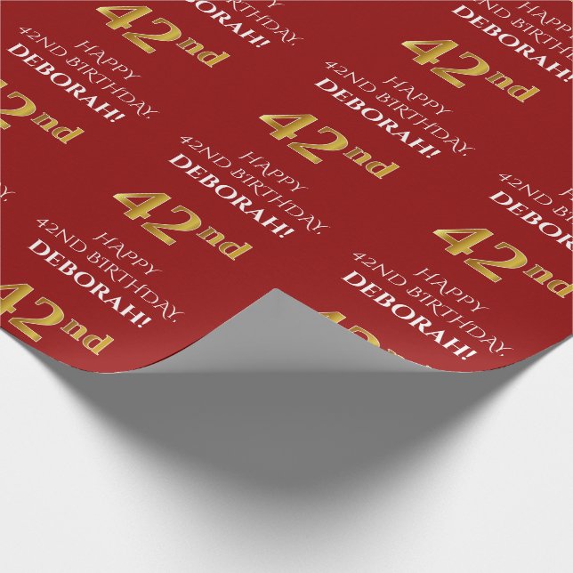 Papier Cadeau 42e anniversaire : Elégant, Rouge, Faux Gold Look (Coin)