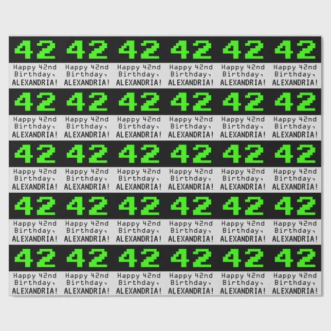 Papier Cadeau 42e anniversaire - Nerdy / Geeky Style "42" et nom (Plat)