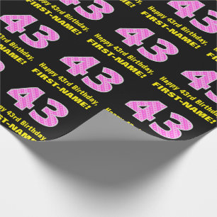 Papier Cadeau 43e anniversaire : Pink Stripes and Hearts "43" + 