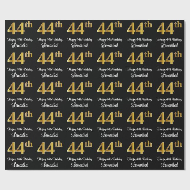 Papier Cadeau 44e anniversaire : Elégant luxe Faux Gold Look # (Plat)