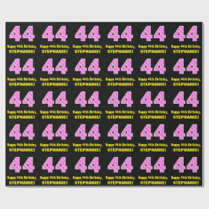 Papier Cadeau 44e anniversaire : Pink Stripes and Hearts "44" + 
