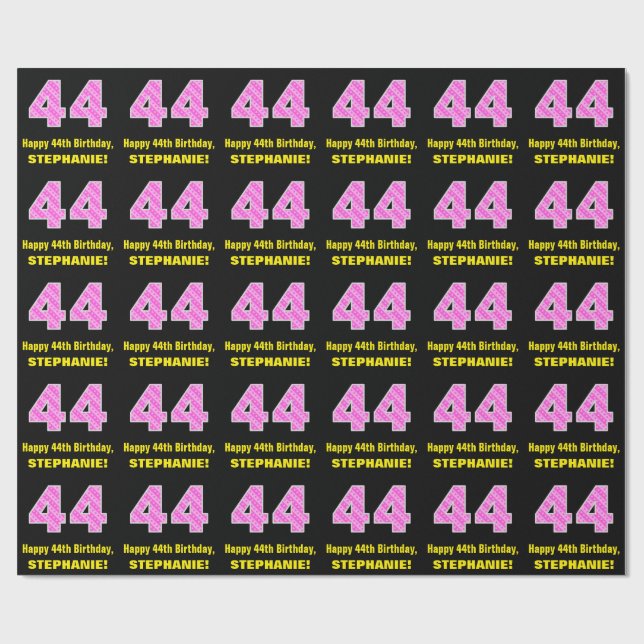 Papier Cadeau 44e anniversaire : Pink Stripes and Hearts "44" +  (Plat)