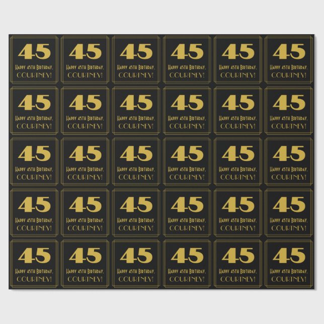 Papier Cadeau 45e anniversaire - Art Déco Inspiré Look "45" & No (Plat)
