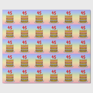 Papier Cadeau 45e anniversaire : Gâteau et bougies amusants + No