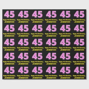 Papier Cadeau 45e anniversaire : Pink Stripes and Hearts "45" + 