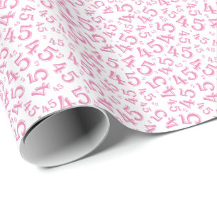 Papier Cadeau 45e anniversaire rose/blanc Random Number 45 Motif
