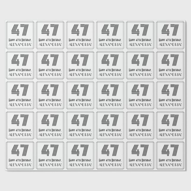 Papier Cadeau 47ème anniversaire : Art Déco Style inspiré "47" + (Plat)