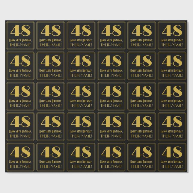 Papier Cadeau 48e anniversaire ~ Art Déco Inspiré Look "48", Nom (Plat)