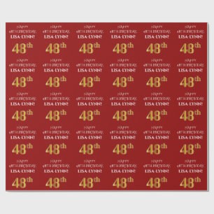 Papier Cadeau 48e anniversaire : Elégant, Rouge, Faux Gold Look