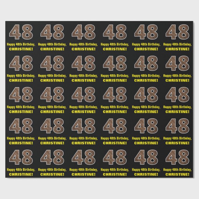 Papier Cadeau 48e anniversaire : Nom et Faux Motif de grains de  (Plat)
