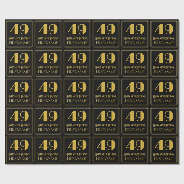 Papier Cadeau 49e anniversaire ~ Art Déco Inspiré Look "49", Nom (Plat)