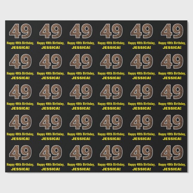 Papier Cadeau 49e anniversaire : Nom et Faux Motif de grains de  (Plat)