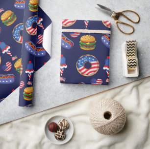 Papier Cadeau 4 juillet Fête Cookies Donuts Crème glacée