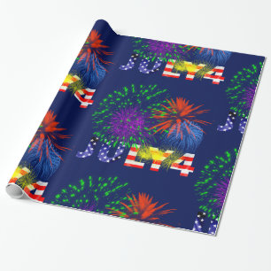 Papier Cadeau 4 juillet feux d'artifice