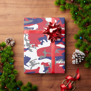 Papier Cadeau 4 juillet, Jour de l'Indépendance, Gris Camouflage