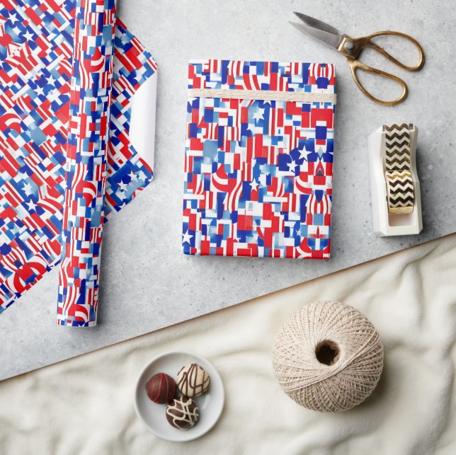 Papier Cadeau 4 juillet Patriotic Red White and Blue Stars (Artisanat)