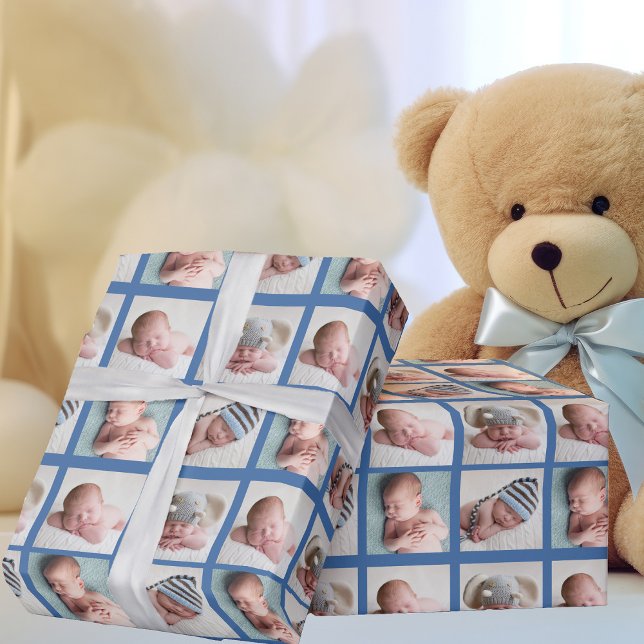 Papier Cadeau 4 Photo Baby Boy Blue Cute Custom 1er anniversaire (Créateur téléchargé)