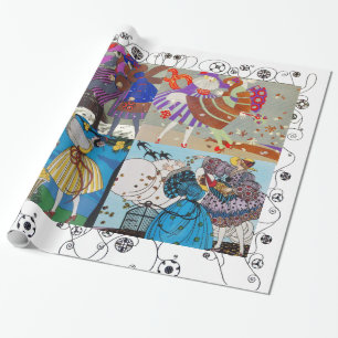 PAPIER CADEAU 4 SAISONS ART DÉCO BEAUTÉ MODE COSTUME DESIGN