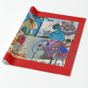 Papier Cadeau 4 SAISONS ARTDECO BEAUTY MODE ILLUSTRATION, Rouge