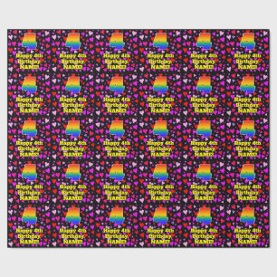 Papier Cadeau 4e anniversaire : Amour Hearts Motif, Arc-en-ciel 