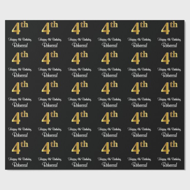 Papier Cadeau 4e anniversaire : Elégant look luxe Faux Gold # (Plat)