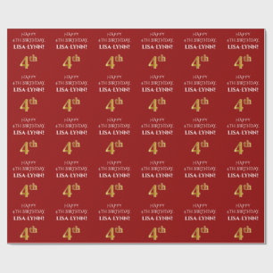 Papier Cadeau 4e anniversaire : Elégant, Rouge, Faux Gold Look