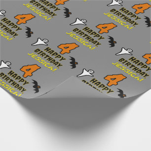 Papier Cadeau 4e anniversaire : Thème Halloween Éffrayant + No