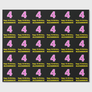 Papier Cadeau 4ème anniversaire : Pink Stripes and Hearts "4" + 