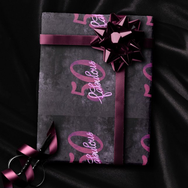 Papier Cadeau 50 et fabuleux | Plum Purple et Grunge rose (Créateur téléchargé)