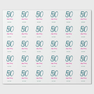 Papier Cadeau 50e anniversaire ajouter nom année turquoise rose