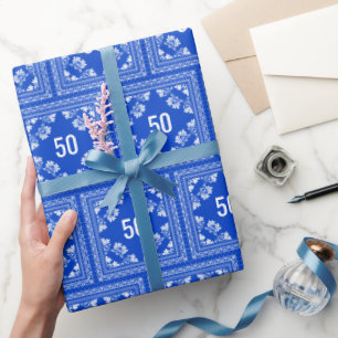 Papier Cadeau 50e anniversaire Bandana bleue