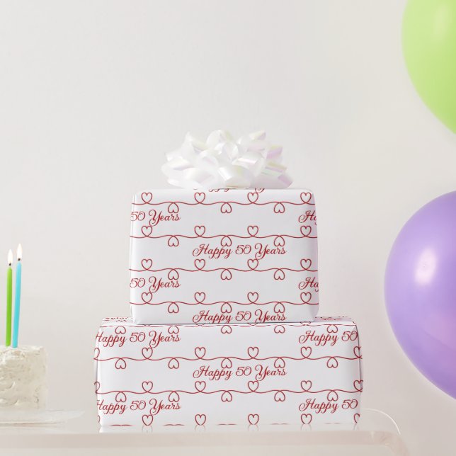 Papier Cadeau 50e anniversaire Coeurs rouges (Cadeaux de fête)