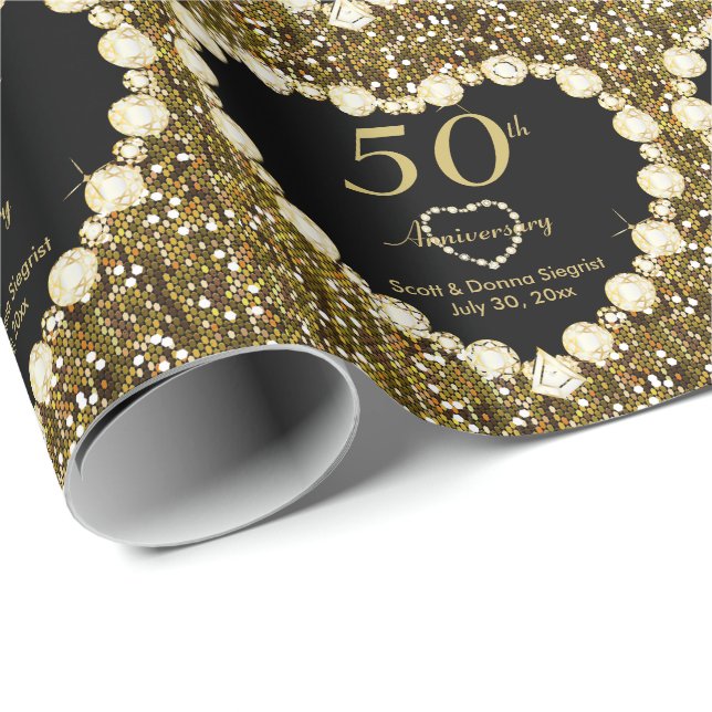 Papier Cadeau 50e anniversaire de Mariage d'or | Texte do-it-you (Coin rond)