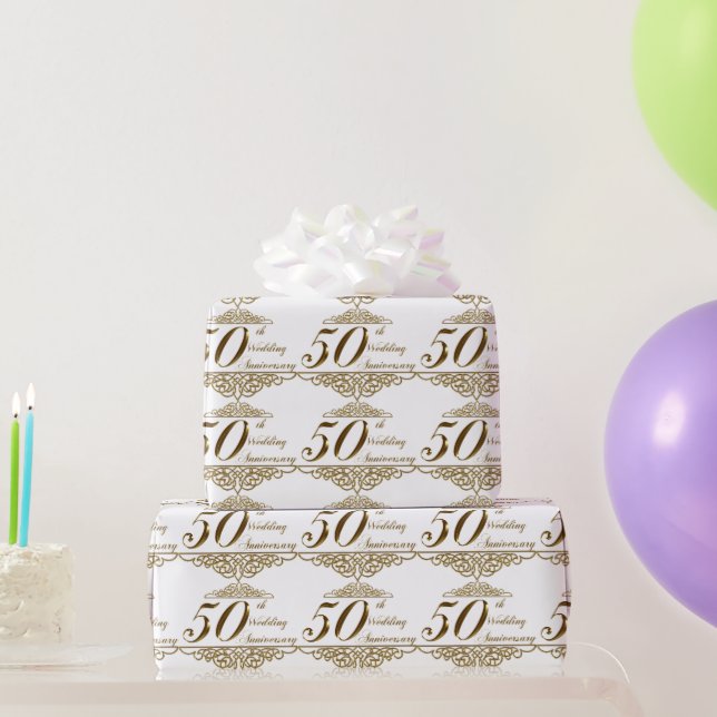 Papier Cadeau 50e Anniversaire d'or Mariage papier d'enveloppeme (Cadeaux de fête)