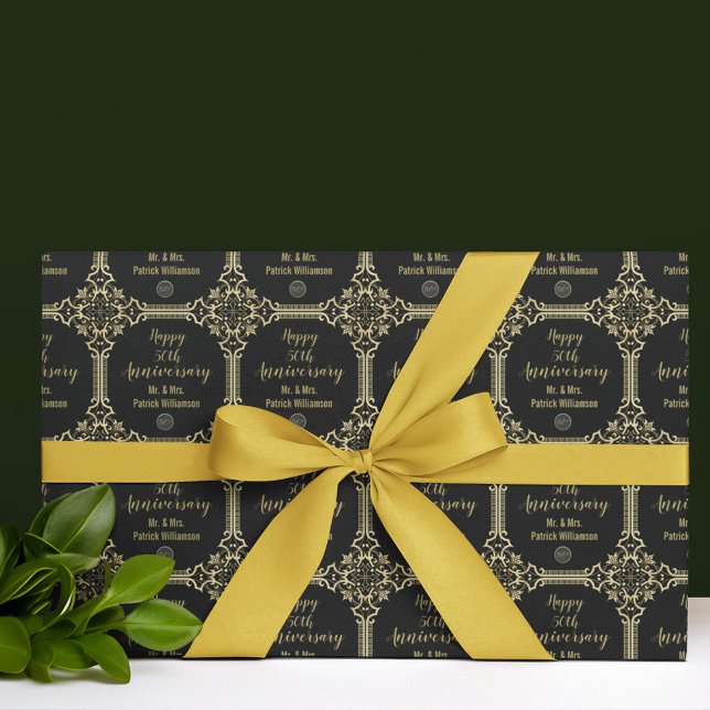 Papier Cadeau 50e anniversaire du Mariage monographie Art déco (Créateur téléchargé)