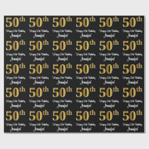 Papier Cadeau 50e anniversaire : Elégant Luxueux Faux Gold Look