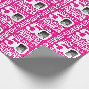 Papier Cadeau 50e anniversaire look rose 50 photos et noms perso