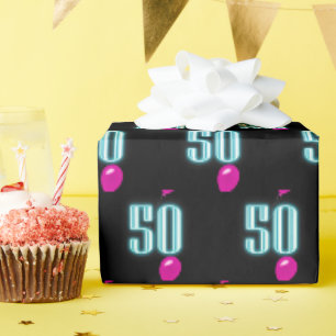 Papier Cadeau 50e anniversaire Neon avec ballon