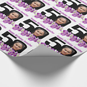 Papier Cadeau 50e anniversaire photo amusant mono et fleurs viol