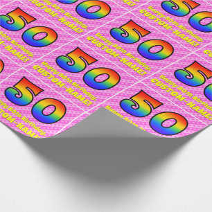 Papier Cadeau 50e anniversaire : Pink Stripes & Hearts, Arc en c