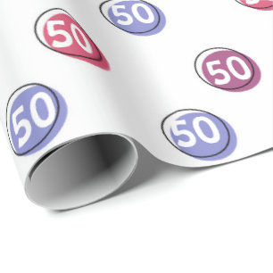 Papier Cadeau 50e anniversaire Pois en blanc