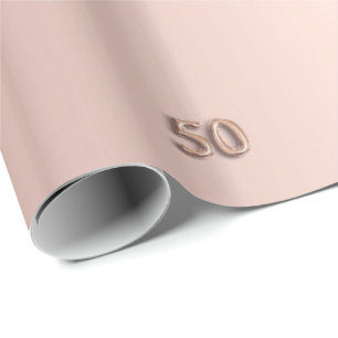 Papier Cadeau 50e anniversaire rose gouttes rose or