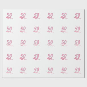 Papier Cadeau 50e anniversaire rose violet gras nom simple minim