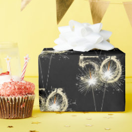 Papier Cadeau 50e anniversaire Sparklers en noir