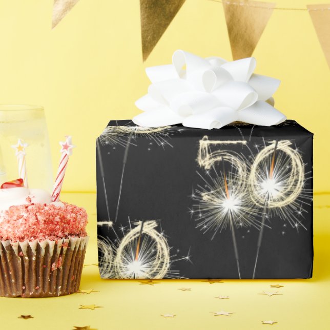 Papier Cadeau 50e anniversaire Sparklers en noir (Fête d'anniversaire)