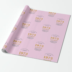 Papier Cadeau 50th Birthday 1973 Ajouter Nom Rose Grey
