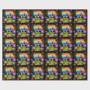 Papier Cadeau 51e anniversaire : Feux d'artifice amusants, Regar